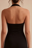 Eenvoudige halter Bodycon satijnen Kleine Zwarte Jurk