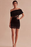 Off-the-shoulder zwarte kanten bodycon minijurk