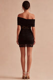 Off-the-shoulder zwarte kanten bodycon minijurk