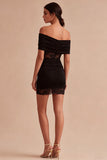 Off-the-shoulder zwarte kanten bodycon minijurk