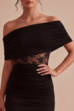 Off-the-shoulder zwarte kanten bodycon minijurk