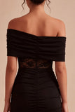 Off-the-shoulder zwarte kanten bodycon minijurk