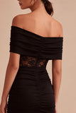 Off-the-shoulder zwarte kanten bodycon minijurk