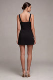 Zwarte Bodycon satijnen minijurk met strik