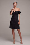 Off the Shoulder A Line Klein Zwart Jurkje met ruïnes
