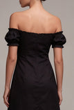 Off the Shoulder A Line Klein Zwart Jurkje met ruïnes