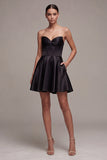 Strapless korset A Line Klein Zwart Jurkje met Zakken