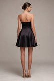 Strapless korset A Line Klein Zwart Jurkje met Zakken