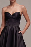 Strapless korset A Line Klein Zwart Jurkje met Zakken