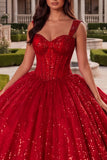 Baljurk korset Rode pailletten quinceañera jurk