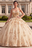 Baljurk Korset Champagne Quinceañera jurk met 3D bloemen