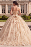 Baljurk Korset Champagne Quinceañera jurk met 3D bloemen