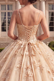 Baljurk Korset Champagne Quinceañera jurk met 3D bloemen
