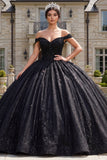 Baljurk Zwart korset met off-shoulder quinceañera jurk