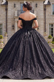 Baljurk Zwart korset met off-shoulder quinceañera jurk
