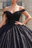 Baljurk Zwart korset met off-shoulder quinceañera jurk