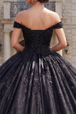Baljurk Zwart korset met off-shoulder quinceañera jurk