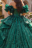 Donkergroene baljurk met gerimpelde off-shoulder baljurk quinceañera jurk