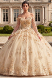 Korset Champagne Off The Shoulder Baljurk Quinceañera Jurk met 3D Bloemen