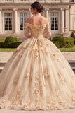 Korset Champagne Off The Shoulder Baljurk Quinceañera Jurk met 3D Bloemen