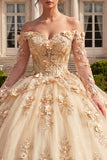 Korset Champagne Off The Shoulder Baljurk Quinceañera Jurk met 3D Bloemen