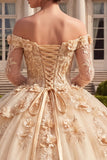Korset Champagne Off The Shoulder Baljurk Quinceañera Jurk met 3D Bloemen