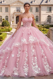 Baljurk Strapless Corset Roze Bloemen Quinceañera jurk