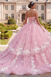 Baljurk Strapless Corset Roze Bloemen Quinceañera jurk