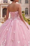 Baljurk Strapless Corset Roze Bloemen Quinceañera jurk