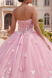 Baljurk Strapless Corset Roze Bloemen Quinceañera jurk