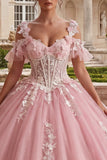 Koude schouder roze geappliqueerde baljurk quinceañera jurk