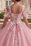 Koude schouder roze geappliqueerde baljurk quinceañera jurk