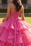 Halter Fuchsia met ruches baljurk quinceañera jurk met strik