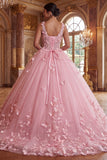 Roze V-hals baljurk met appliquatie quinceañera jurk