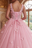 Roze V-hals baljurk met appliquatie quinceañera jurk