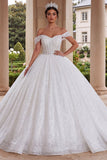 Sprankelende off-the-shoulder witte korset baljurk