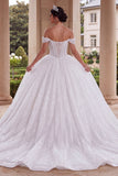 Sprankelende off-the-shoulder witte korset baljurk
