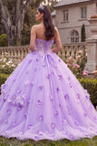 Lila strapless korset baljurk Quinceañera jurk met 3D-bloemen
