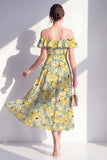 A-lijn roze bloemen off the shoulder midi-jurk