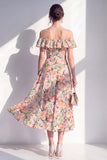 A-lijn roze bloemen off the shoulder midi-jurk