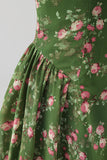Strapless A-lijn chiffon donkergroene midi bloemenjurk