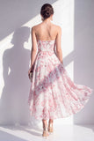 A-lijn roze bloemen chiffon strapless midi jurk