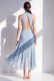 Olijfgroene A-lijn halter hals chiffon midi jurk