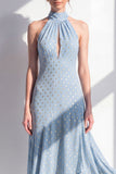 Olijfgroene A-lijn halter hals chiffon midi jurk