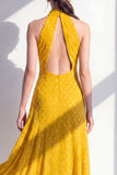 Olijfgroene A-lijn halter hals chiffon midi jurk