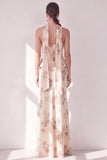 Abrikoos strapless korset Maxi bloemenjurk met halssjaal