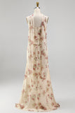 Abrikoos strapless korset Maxi bloemenjurk met halssjaal