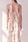 Abrikoos strapless korset Maxi bloemenjurk met halssjaal