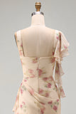 Abrikozenzeemeermin Chiffon gerimpelde korset met gerimpelde bloemen maxijurk met split