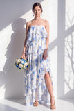 Strapless groene bloemenjurk met bloemen in de A-lijn bruidsmeisjesjurk
